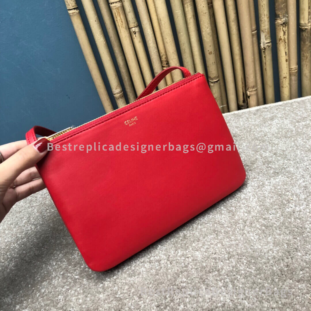 Celine Trio Small Bag In Smooth Red Lambskin